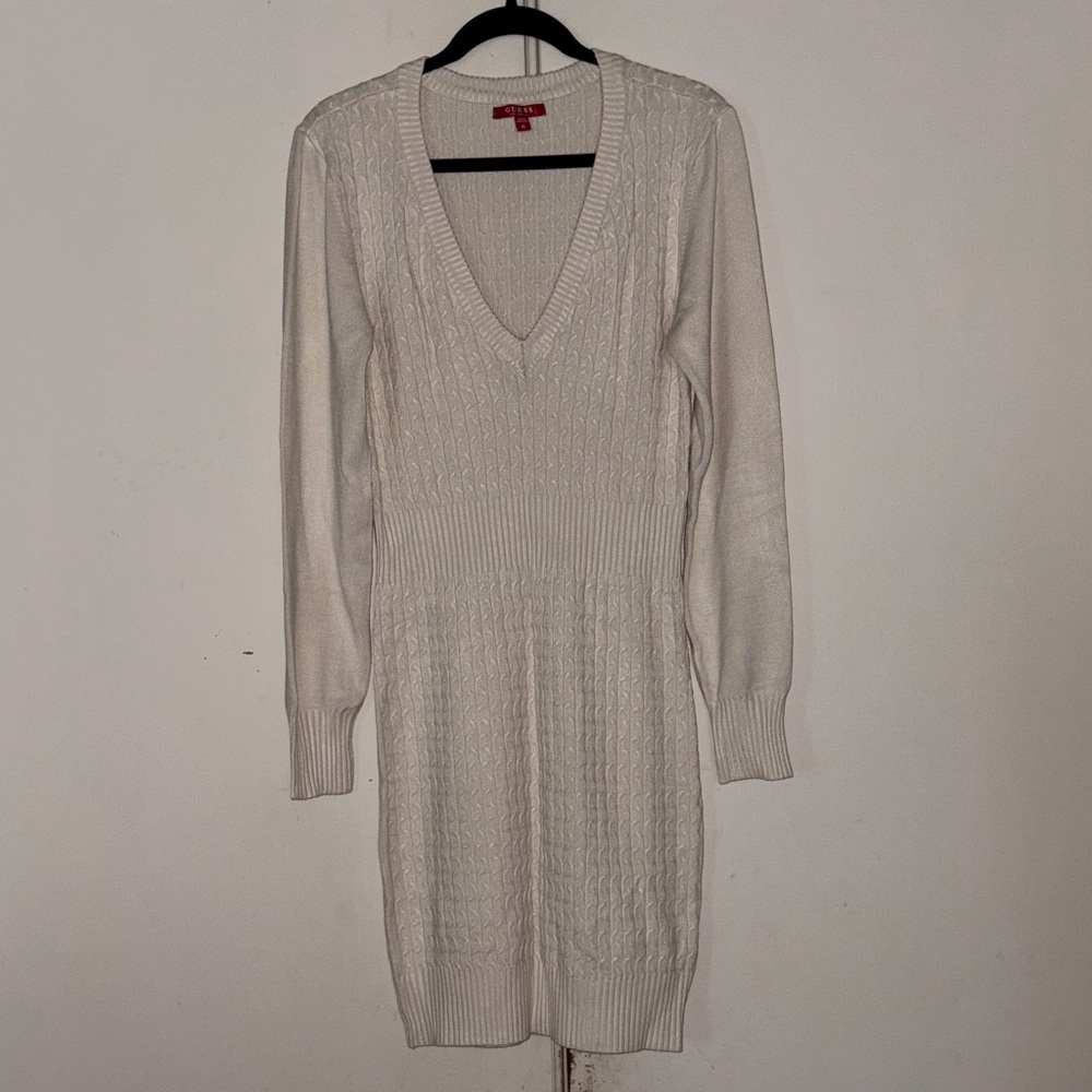 Guess Cream Long Sleeve Knit Dress